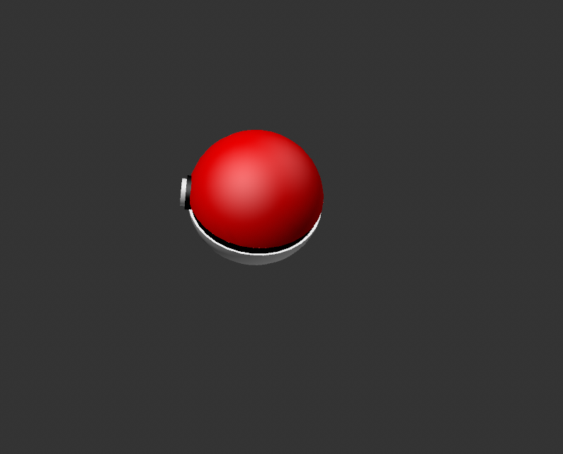 View two of
                 the finished model. The shape of the pokeball itself is mostly made with spheres, with the exception of the white button in the center being a cylinder. I would want to experiment with textures and lighting in order to replicate the reference image itself a little more accurately.