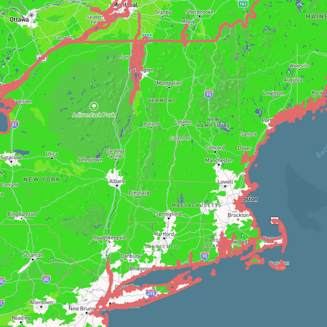 I made a new styleset and did more experimentation with the land borders, using a Pale red to represent them. I found this feature, or in particular the stroke width I utilized during this screenshot to be too large. This gave the appearance of the lines to be quite jarring. I believe that in the future, I use a lower stroke width for the boundaries