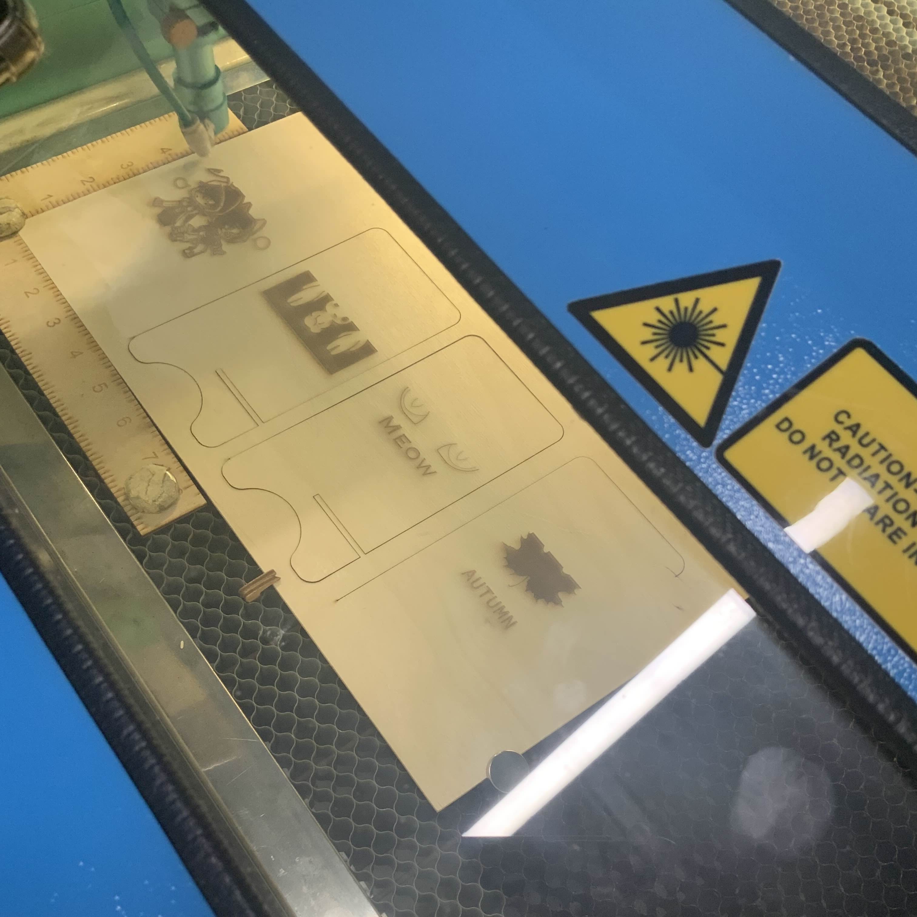 The person helping us with this workshop activity explained that it was very important to keep the board or material very stable and firm. They did this using pins to keep the board in place. The laser cutter accidentally began with cutting or going straight through the board, leaving room for uneven cuts. Thankfully the person demonstrating quickly fixed this issue and the laser cutter resumed its job. One thing to note is that I liked the smell Of the burnt wood that wafted around the laser cutting room for some reason